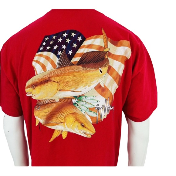 Guy Harvey Original Red Pocket Flag Graphic T shirt Mens XL - Picture 7 of 9